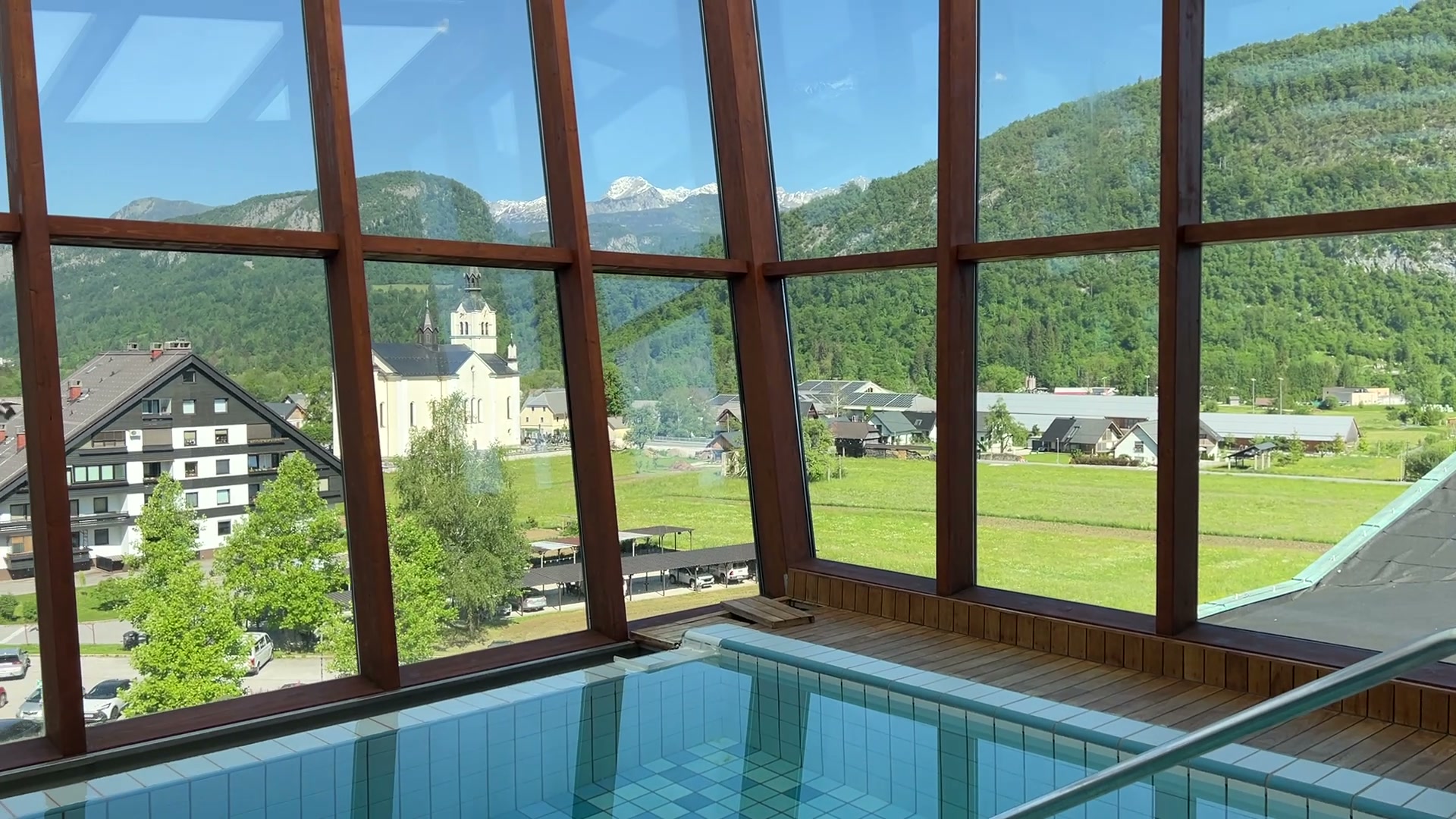 The indoor pool with mountain views at the Bohinj ECO Hotel, on Iv&aacute;n Verzoub's Slovenia inspection for incentive groups
